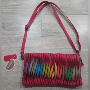 Mellow World Clutch Crossbody Purse Red Rainbow Twist